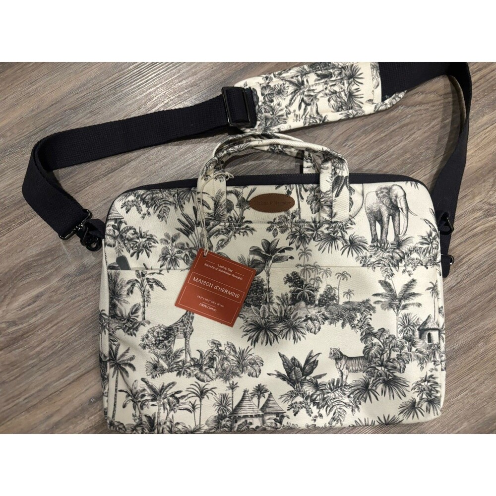 Maison d' Hermine Laptop Bag Savana Jouy Black White Jungle Toile 16 x 10 x 11"